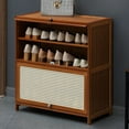 thumbnail image 1 of Colourtree Bamboo Shoe Cabinet Modern Entryway Shoe Storage Organizer with Rattan Doors Flip Shoe Rack Premium Storage for Hallway Bathroom Kitchen (5 Tiers, 27.5" Brown), 1 of 9