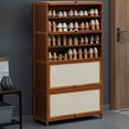 thumbnail image 1 of Colourtree Bamboo Shoe Cabinet Modern Entryway Shoe Storage Organizer with Rattan Doors Flip Shoe Rack Premium Storage for Hallway Bathroom Kitchen (9 Tiers, 31.5" Brown), 1 of 9