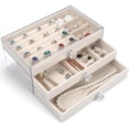 thumbnail image 1 of Colourtree Beige 3 Drawer Jewelry Holder Box Organizer, Jewelry Boxes & Organizers with Earring Organizer, 1 of 7
