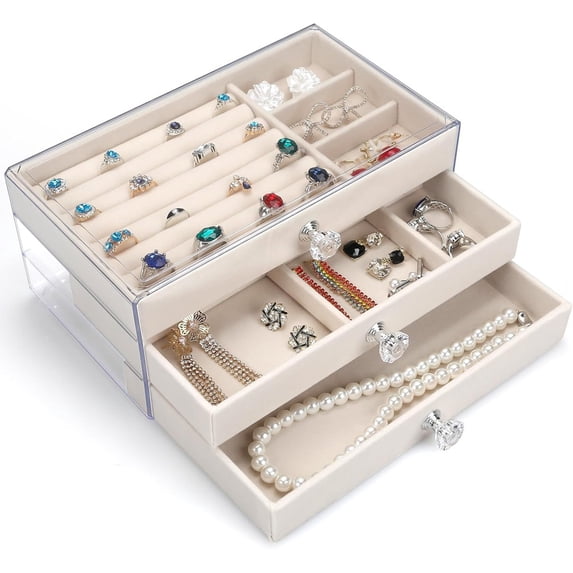 Colourtree Beige 3 Drawer Jewelry Holder Box Organizer, Jewelry Boxes & Organizers with Earring Organizer