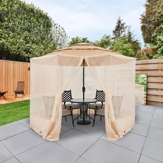 Colourtree Beige Mosquito Net for Patio Umbrellas - Bug Screen for 7.5-11ft Umbrella to Keep Out Insects - Zippered Mesh Cover with Weighted Bottom