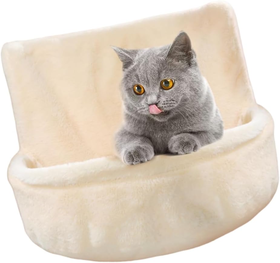 Colourtree Beige Plush Cats Hammock Bed Large Hanging Hammock Sleep Bed Warm Pet Bed for Winter Detachable and Machine Washable