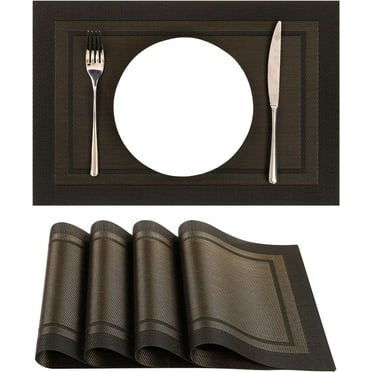 Colourtree Black & Golden Placemats Easy to Clean Non-Slip Woven Plastic Placemats for Kitchen Table Washable Table Mats Set of 4