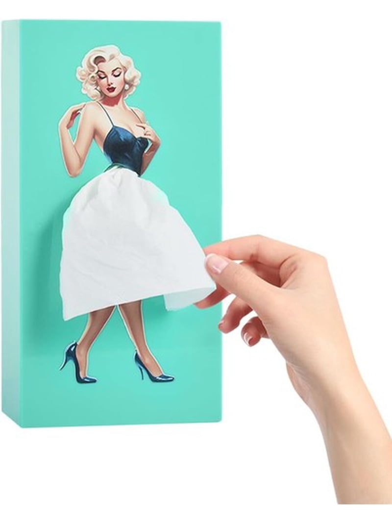 Colourtree Blue Funny Skirt Tissue Box Cover Vintage Classy Cute Lady Skirt Tissue Box Holder Rectangular Creative Unique Decorative Tissue Box Cover