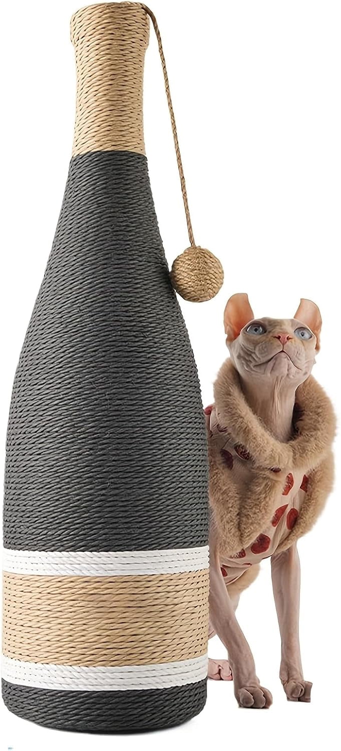 Colourtree Cat Scratching Post, Premium Cat Scratching Board, Sisal Fiber Cat Scratcher with Hanging Ball, Red Wine Bottle Simple Design-Suitable Indoor Small and Medium Cats (23.6 in, Suction Cup)