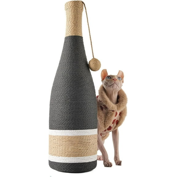 Colourtree Cat Scratching Post, Premium Cat Scratching Board, Sisal Fiber Cat Scratcher with Hanging Ball, Red Wine Bottle Simple Design-Suitable Indoor Small and Medium Cats (23.6 in, Suction Cup)