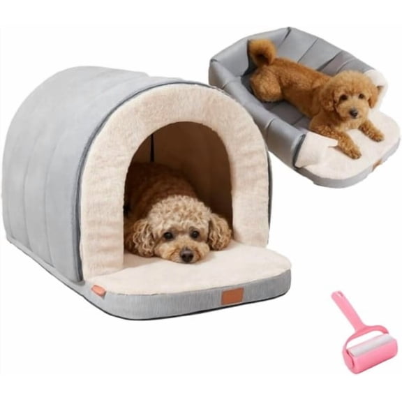 Colourtree Cave-Style Warm Deep Sleeping Snug Cat Cave Dog House,Rectangle Plush Pet Bed with Removable Washable Cushion