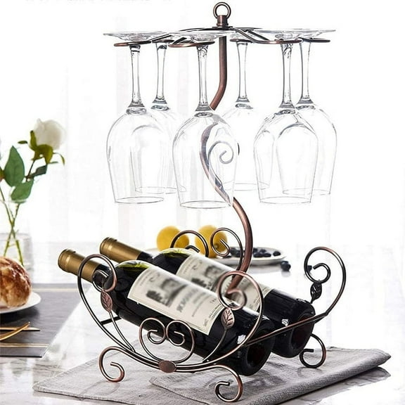 Colourtree Countertop Wine Rack with Glass Holder Freestanding Tabletop Wine Glasses Display Rack Only