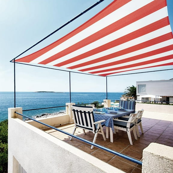 Colourtree Custom Size Order To Make 8' x 12' Red & White Stripes Sun Shade Sail Canopy UV Block  Rectangle - Commercial Standard Heavy Duty - 190 GSM - 3 Years Warranty