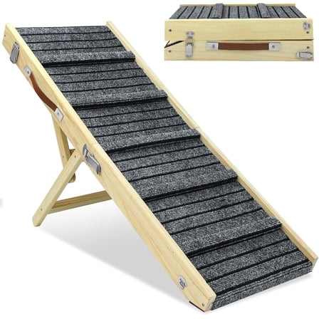 Colourtree Dog Ramp, 32.68" Long and 11.81" Wide Wooden Folding Portable Pet Ramp, Adjustable from 9.8" to 18.1" with Non-Slip Traction Mat, Dog Ramps for Car, Bed, Couch