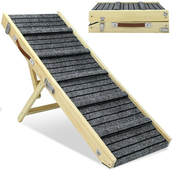 Colourtree Dog Ramp, 32.68" Long and 11.81" Wide Wooden Folding Portable Pet Ramp, Adjustable from 9.8" to 18.1" with Non-Slip Traction Mat, Dog Ramps for Car, Bed, Couch