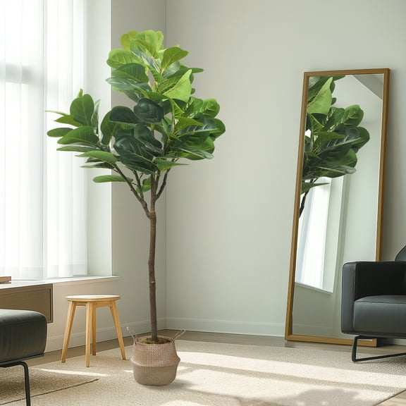 Colourtree Fiddle 59" Leaf Fig Tree Artificial - Tall Faux Fiddle Leaf Fig Tree - Fake Fig Plant with Realistic Texture for Indoor Outdoor Modern Home House Office - Pot Style 02