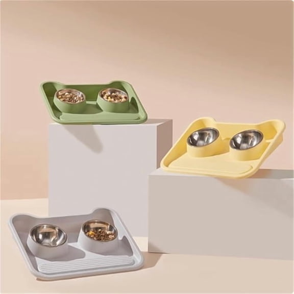 Colourtree Green Non Slip Dog Bowl, Stainless Steel, Shallow Cat Food Bowls, Spill Proof, Anti Flip Dog Bowl, Dry and Wet Seperation