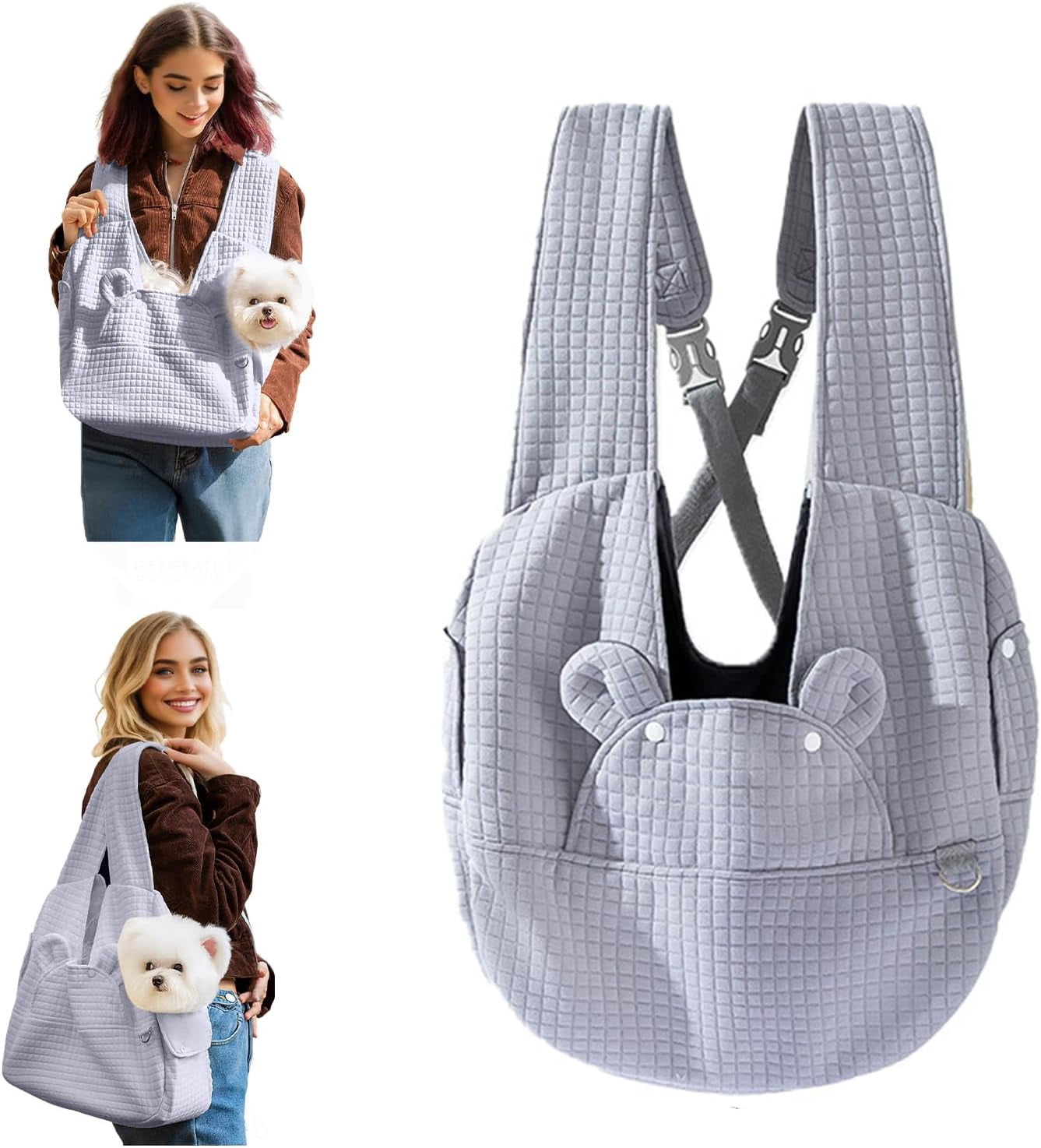Colourtree Grey Dog Carrier Backpack, Cute Bear Shape Crossbody Chest, Dog Travel Bag, Small Dog Cat Go Out Bag, Comfort Breathable Puppy Bags, Portable Adjustable