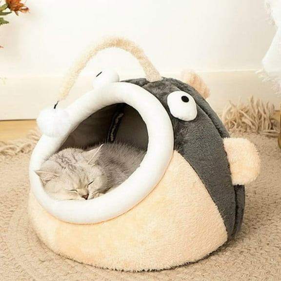 Colourtree Lantern Fish Shaped Cat Bed Cave Indoor Snooze Sleeping Soft Furniture Dog Bed Cat Nest for Cats Dog Kitten