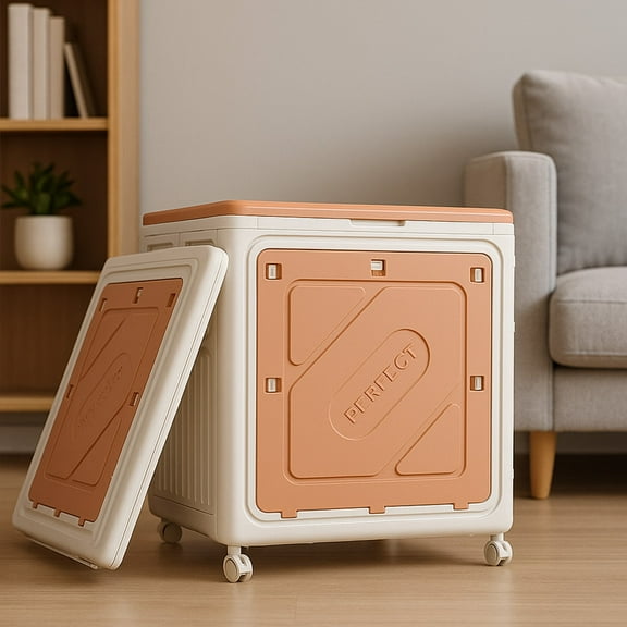 Colourtree Light Brown Folding Plastic Storage Box, Large Capacity Clothes Blanket Storage Bin With Lid And Wheels, Closet Organizer And Storage Containers For Home Office Dormitory