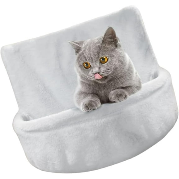 Colourtree Light Grey Plush Cats Hammock Bed Large Hanging Hammock Sleep Bed Warm Pet Bed for Winter Detachable and Machine Washable