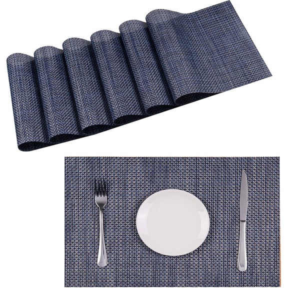 ShadeMart Navy Set of 4 Woven Washable Placemats - Heat Tolerant & Stain Resistant