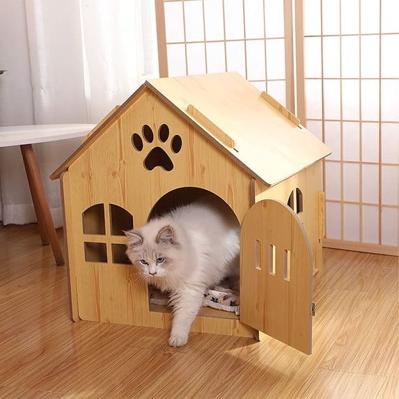 Colourtree Pet House Outdoor Wooden Pet House Outdoor Pet Kennel House Type Cottage Four Seasons Pet Kennel Pet Supplies(with Door)