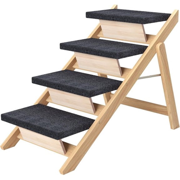 Colourtree Pet Stairs 4-Steps, Large Dogs Steps for High Beds, Sofa, Couch, Car, 2-in-1 Foldable Wood Dog Ramp with Non-Slip Pads, Safety, Durable Portable Dog/Cat Ladder Up to 110 lbs