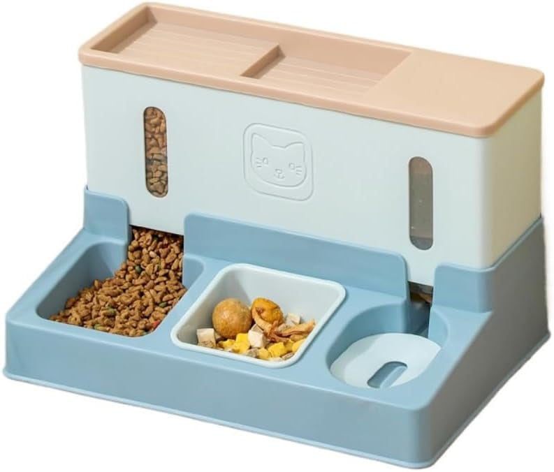 Colourtree Pink Cat Food and Water Dispenser Automatic Dog Feeder Waterer 3 in 1 Auto Pet Food and Water Bowl Set Self Feeding for Puppy Kitten