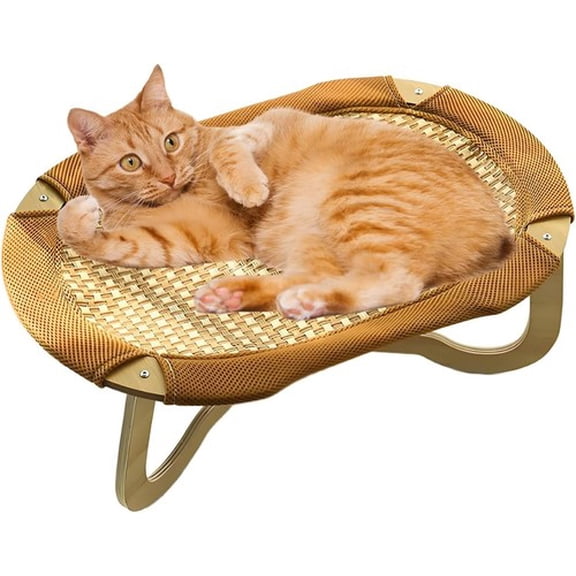Colourtree Rattan Cat Bed, Raised Cooling Chair, Indoor Scratch Resistant Furniture, Breathable Sleeping Pad