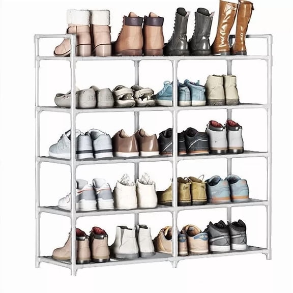 Colourtree White 5 Tier Bamboo Shoe Rack for Closet Free Standing Wood Shoe Shelf Storage Organizer for Entryway Small Space Stackable