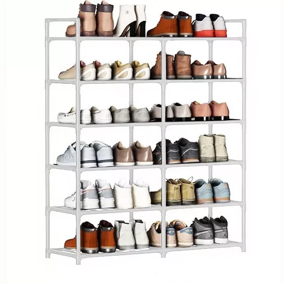 Colourtree White 6 Tier Bamboo Shoe Rack for Closet Free Standing Wood Shoe Shelf Storage Organizer for Entryway Small Space Stackable