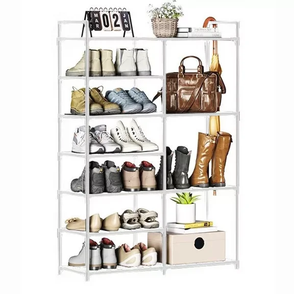 Colourtree White 7 Tier Bamboo Shoe Rack for Closet Free Standing Wood Shoe Shelf Storage Organizer for Entryway Small Space Stackable