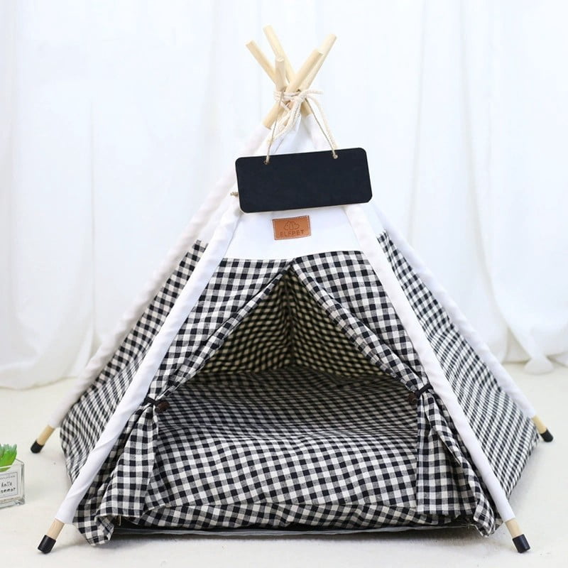 Colourtree White&Black Dog Cat Teepee Tent Bed,Portable Pet Teepee for Small Animals Removable & Washable,Indoor Dog House with Cozy Cushion,Cat Teepee for Indoor Cats,Bunny Tent Outdoor&nbsp;