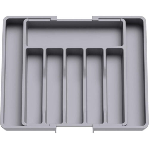 Colourtree White Utensil Organizer for Kitchen Drawers, Expandable Cooking Utensil Tray, Adjustable Cutlery Silverware Flatware Holder, Plastic Kitchen Spatula Tools and Gadgets Storage Divider