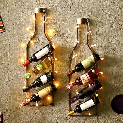 Colourtree Wine Bottle Holder Wine Racks Can Hold 4 Bottles of Wine for Home Bar Pantry Kitchen Wall (Bronze)