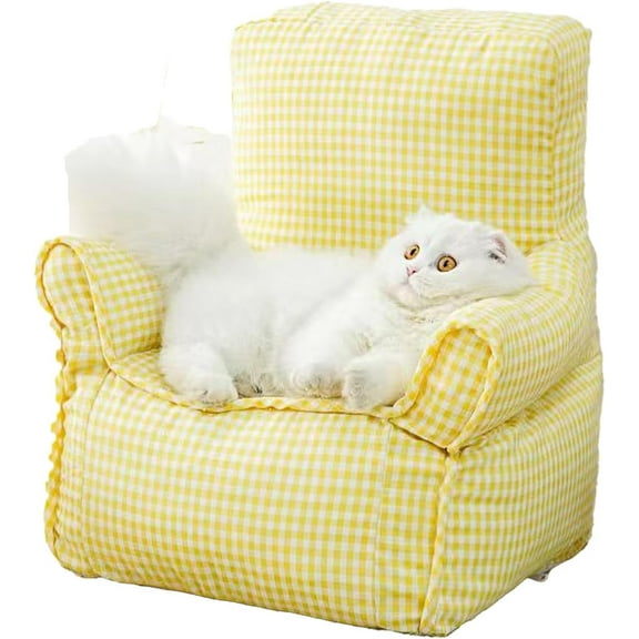 Colourtree Yellow Cat Couch, Removable & Washable Cover, Fabric Pet Sofa for Indoor Cats and Small Dogs