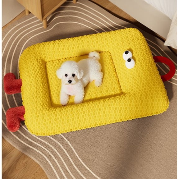 Colourtree Yellow Cozy Plush Pet Bed for Cats & Small Dogs, Reversible & Washable, Snuggle Warm Teddy Fleece for Winter, All-Season Use