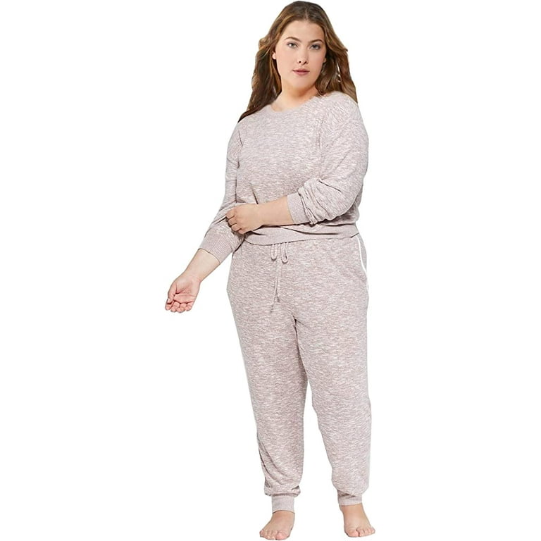 Colsie Plus Lounge Set 2 Pc Jogger Pants and Top, Pink Heather, 3X 