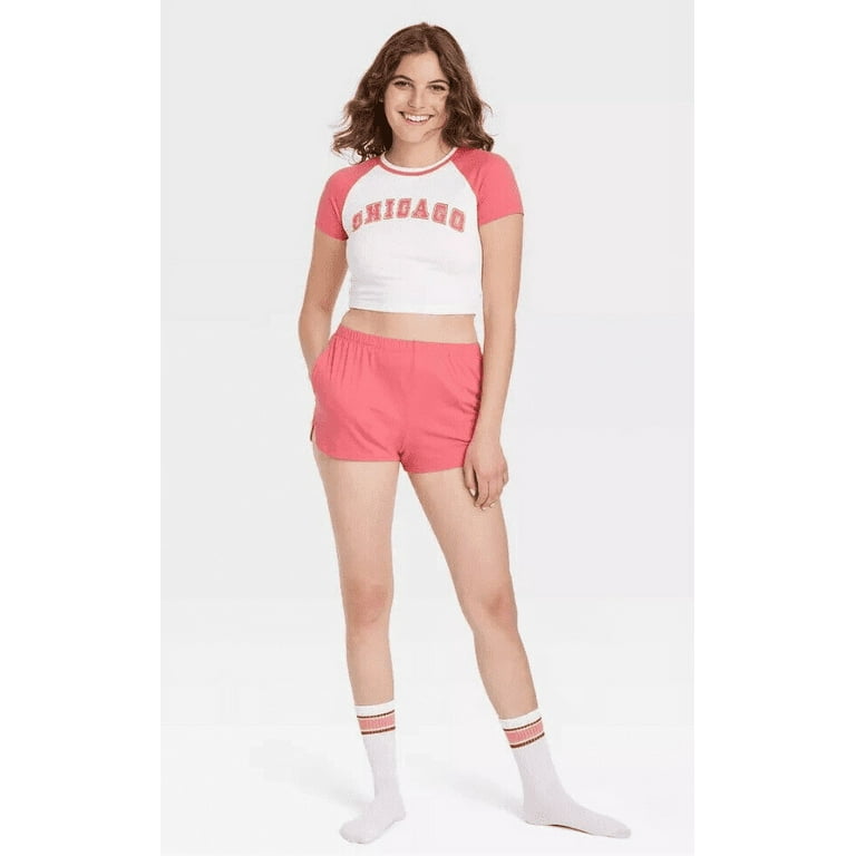 Colsie Women s Three Pc Set Crop Top Shorts Pajama Set w Socks Red