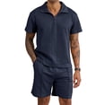 thumbnail image 1 of Colsmile Men's 2-Piece Summer Outfit Set - Textured Quarter-Zip Polo Shirt & Drawstring Shorts, Casual Vacation Summer Set, 1 of 10