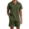 thumbnail image 1 of Colsmile Men's 2-Piece Summer Outfit Set - Textured Quarter-Zip Polo Shirt & Drawstring Shorts, Casual Vacation Summer Set, 1 of 10