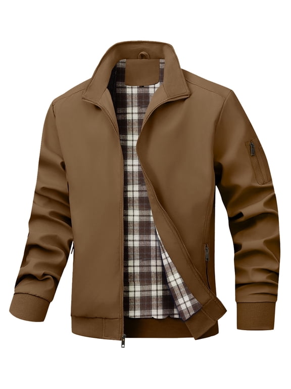 Men's Bomber Jacket, Lightweight Casual Zip Up Windbreaker with Plaid Lining