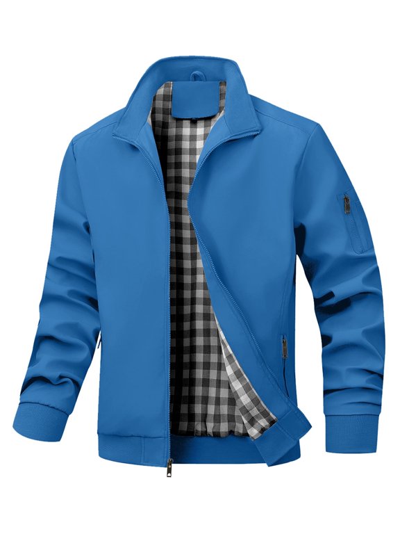 Men's Bomber Jacket, Lightweight Casual Zip Up Windbreaker with Plaid Lining