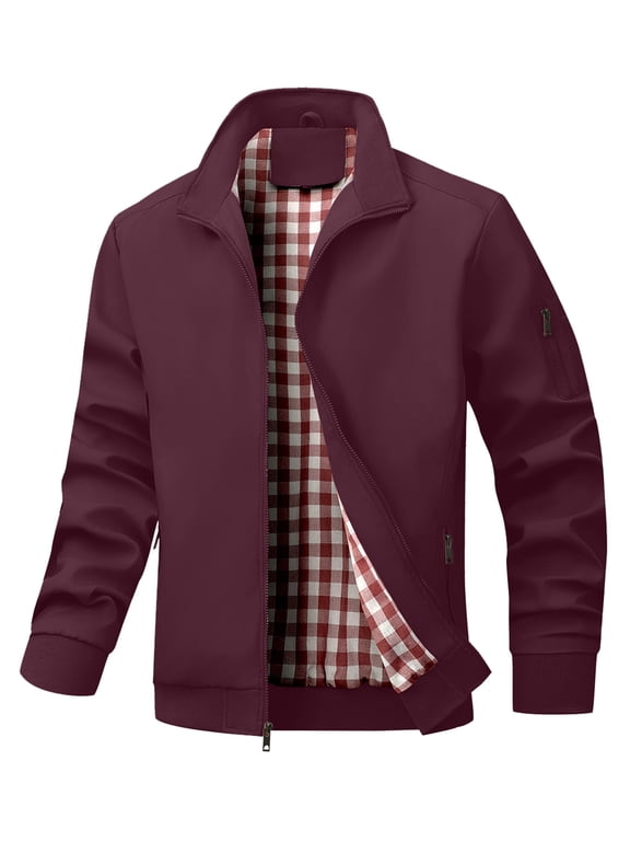 Men's Bomber Jacket, Lightweight Casual Zip Up Windbreaker with Plaid Lining