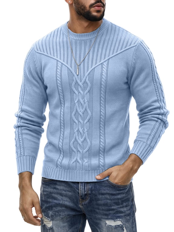 Men's Cable Knit Crewneck Sweater, Casual Long Sleeve Pullover for Fall Winter