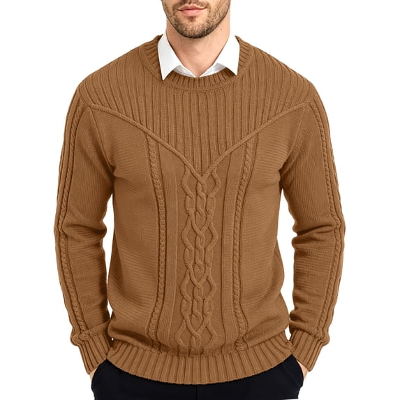 Colsmile Men's Cable Knit Crewneck Sweater, Casual Long Sleeve Pullover for Fall Winter