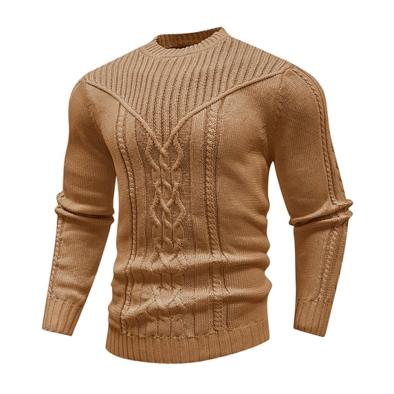 Colsmile Men's Cable Knit Crewneck Sweater, Casual Long Sleeve Pullover for Fall Winter