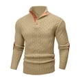 thumbnail image 1 of Colsmile Men's Cable Knit Sweater Stand Collar Quarter Button Pullover Casual Long Sleeve Knitwear, 1 of 9