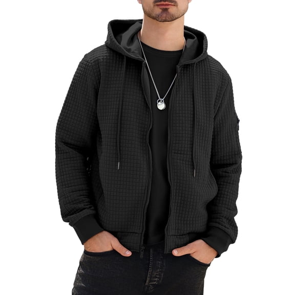 Colsmile Men's Full Zip Waffle Knit Hoodie, Lightweight Casual Zip Up Sweatshirt Jacket
