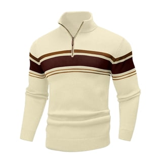 Colsmile Men's Quarter Zip Sweater Striped Ribbed Knit Pullover Casual Mock Neck Sweatshirt for Daily Wear