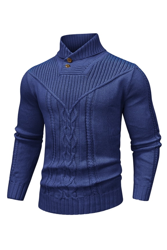Men's Shawl Collar Button Knit Sweater, Casual Cable Knit Pullover for Fall Winter, Comfortable Warm Sweater for Men