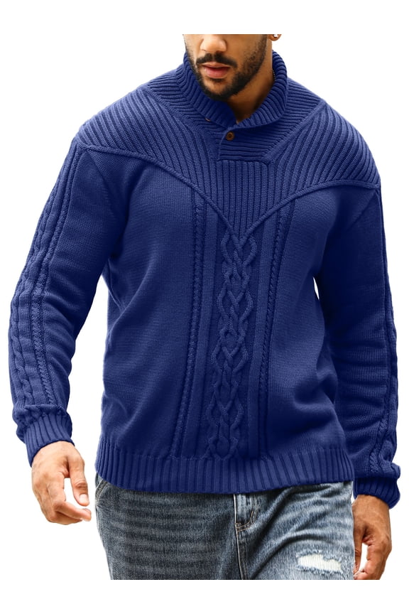 Men's Shawl Collar Button Knit Sweater, Casual Cable Knit Pullover for Fall Winter, Comfortable Warm Sweater for Men