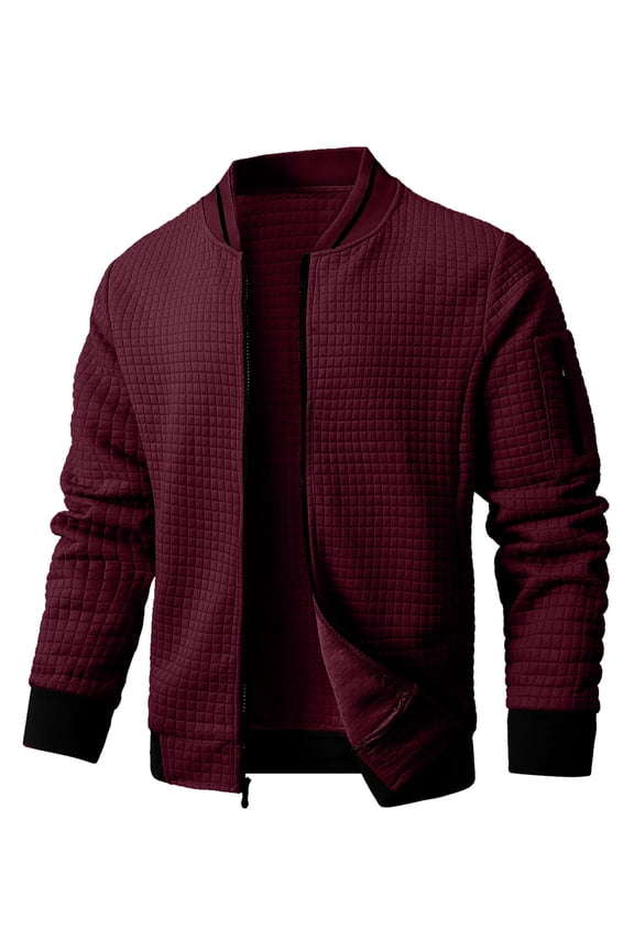 Men's Waffle Knit Bomber Jacket, Full Zip Casual Varsity Jackets Lightweight Baseball Coat with Pockets for Spring Fall